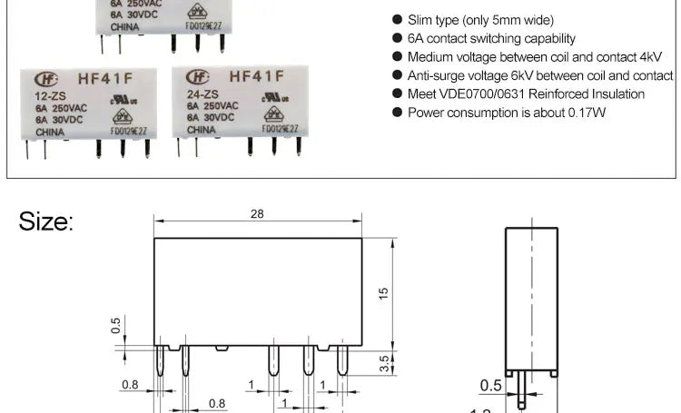 1PCS Slim Relay HF-41F 5V 12V 24V High Frequency Relay Base DIN Rail Relay 41F-5-ZS41F-12-ZS41F-24-ZS LED 6A