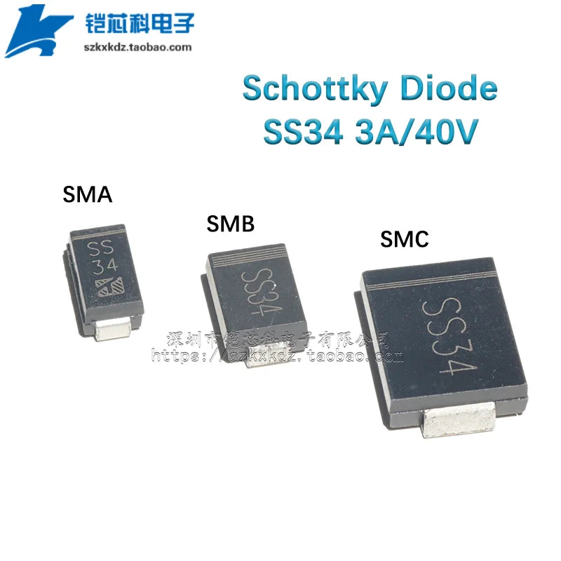 20Pcs Original  New SS34 SMA DO-214AC SMB DO-214AA SMC DO-214AB SMD Schottky Diode 3A 40V