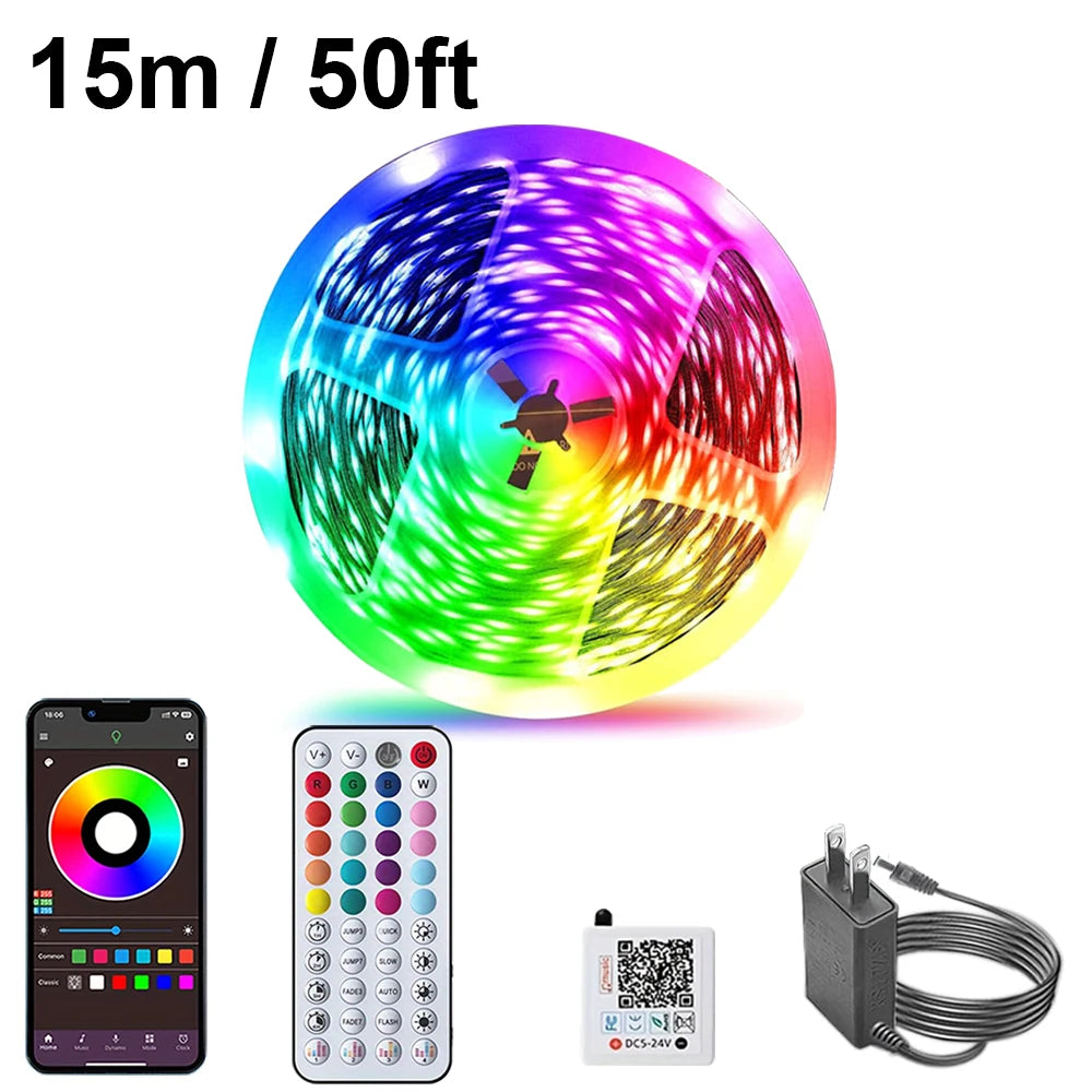 RGB Led Strip Lights for Room 5m 10m 20m 30m Music Sync Led Lights with Remote and APP Control for Room Bedroom Party Docor TV Backlight