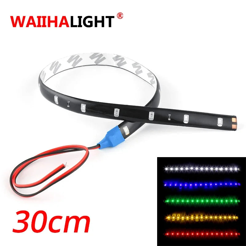 WAIIHALIGHT 30CM Car LED Strip Light Waterproof Flexible DRL Motorcycle Decor Red Green Blue White Yellow Pink Decor Lamp