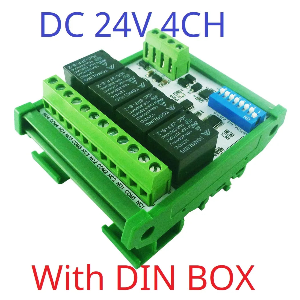 4-32CH 10A 20A DC 12V 24V RS485 Bus Relay Module DIP Setup Parameters Modbus RTU Serial Port UART Switch Board HMI PLC