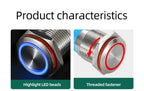 12/16mm Flat LED Illuminated Reset Latching Ring LED Metal Push Button Switch Waterproof On Off with Power Symbol