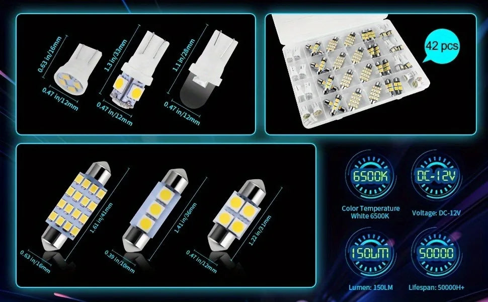 42Pcs T10 5050 Car LED Light Bulb Interior Dome Trunk License Plate Lamps Kit White for Bmw E53 E60 E90 LED Lamp