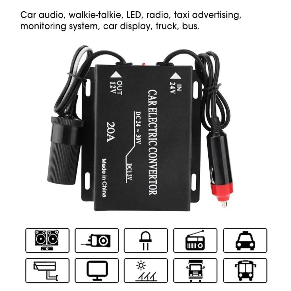 DC-DC 24V to 12V Cigarette Lighter Type Power Buck 10A 20A Step Down Converter Adapter Efficiently Car Power Supply Transformer