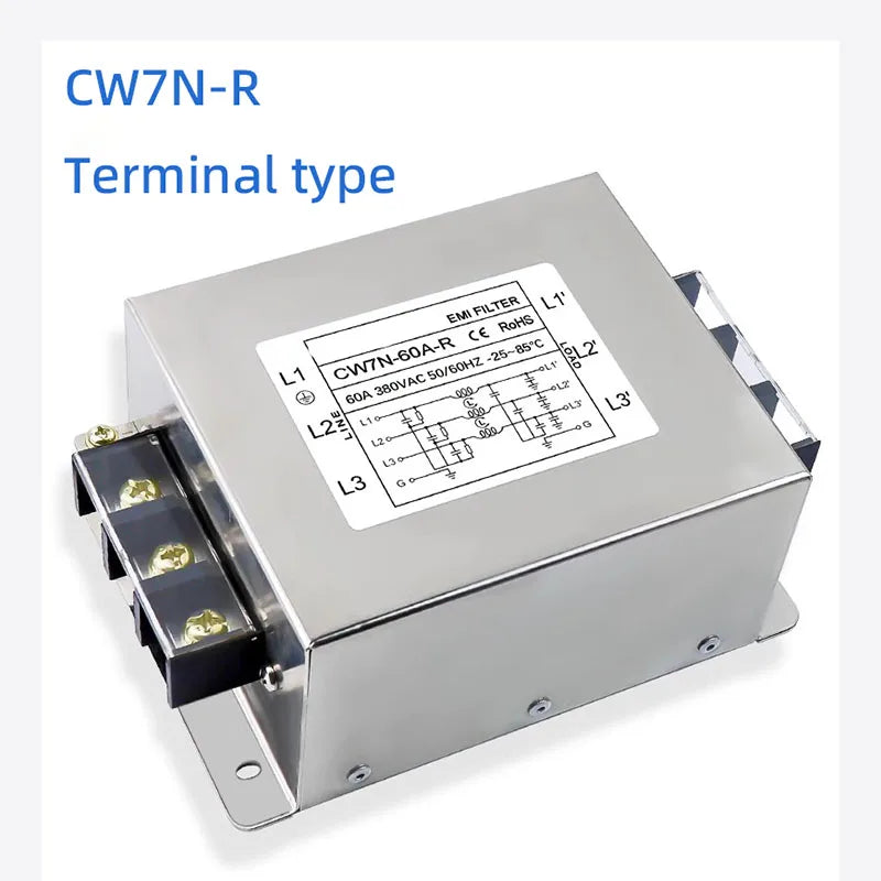 EMI filter power purifier CW7N-20/30/40/50/60/70/75A-R 380VAC 3-phase AC power supply filter Anti-interference