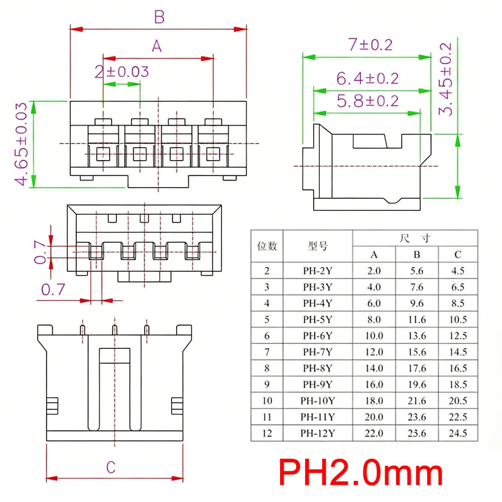 YanXi 10PCS SH1.0 1.25 ZH1.5 PH2.0 XH2.54 Connector Female Plug 2/3/4/5/6/8/9/10/12Pin With Cable Terminal Wire 10/20/30cm