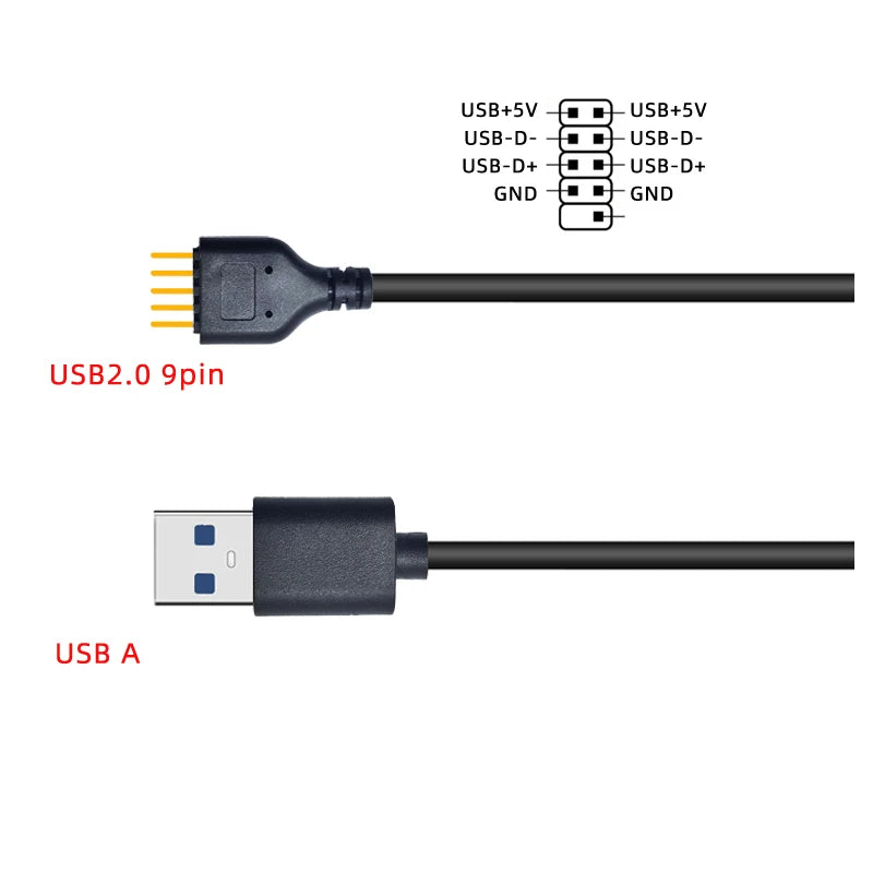 NEW USB Connector USB Extension Cable USB2.0 to 9Pin Conector 9 Pin Male to External USB A Male PC Mainboard Internal Data Cable