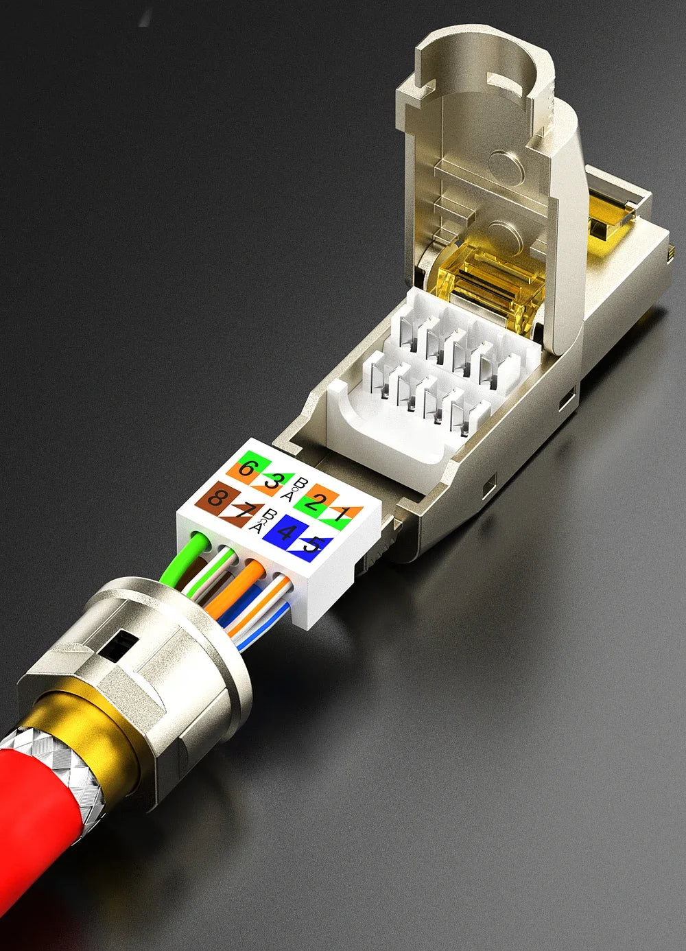 AMPCOM Tool-less RJ45 Connector, CAT8/7A/7/6A/6 Tool Free Reusable Termination Plugs Shielded Ethernet Field Modular PLug