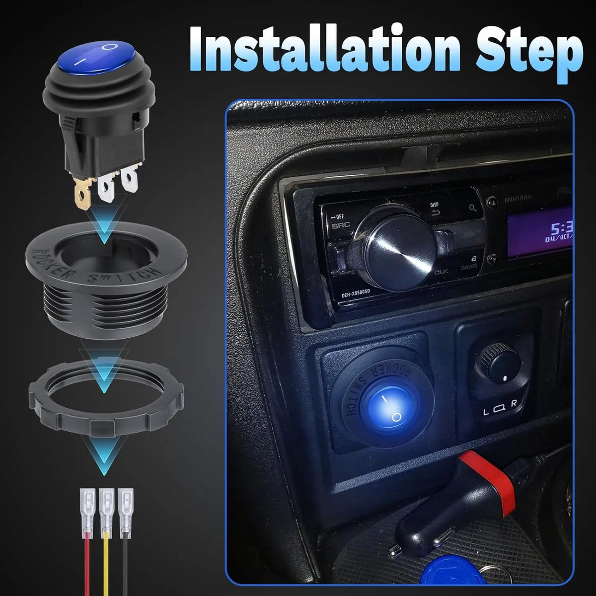 SPST 3 Pin Round Rocker Switch Toggle Switch 12V Waterproof Lighted LED On/Off Switch for Car Marine Toggle Switch
