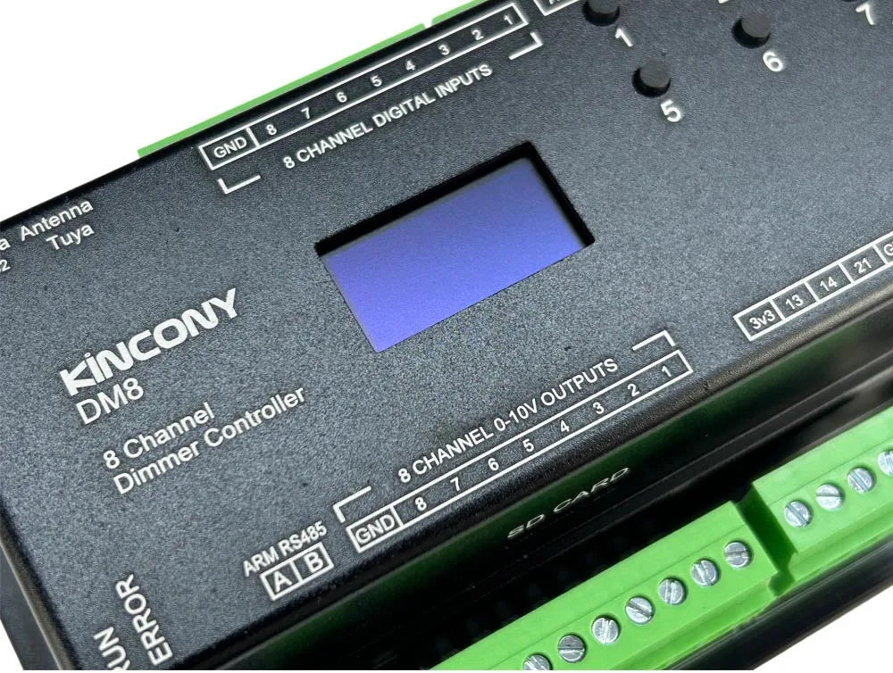KinCony Tuya DM8 ESP32-S3 Dimmer Module Home Assistant ESPhome MQTT 8CH 0-10V Output 7 GPIOs 4 ADS1115 Input SD RTC Clock OLED