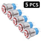 5 PCS 16mm 19mm 22mm Metal Push Button Switch 12v Ring Power Buttons Waterproof LED Light Self-lock Self-reset 220V High Head