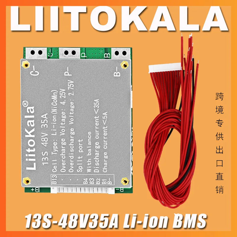 liitokala BMS 13S 35A 48V Li-ion Lithium 18650 Battery Pack Charge Protection Board with Balance PCM PCB arduino Board Module