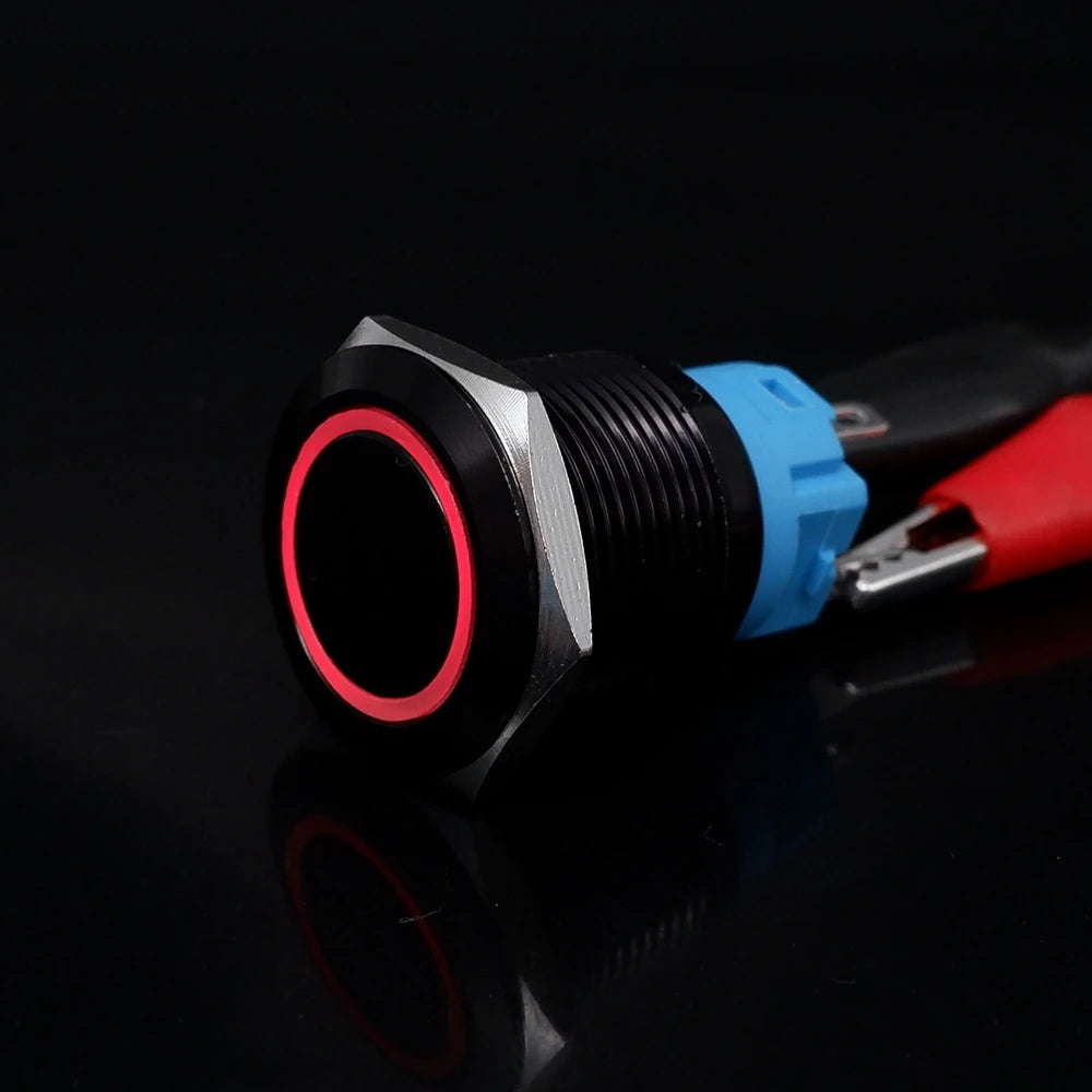Black Latching Push Button Switch 16/19/22mm with Led Light Waterproof Illuminated  ON OFF Metal Momentary 5V 12V 220V Red Blue