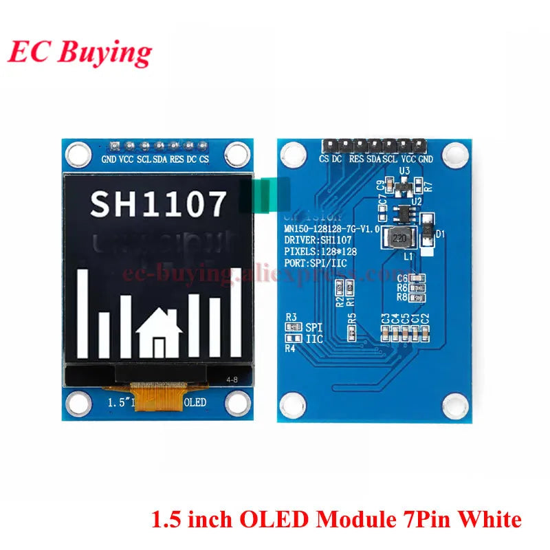 1.5 Inch OLED LCD White Display Module 1.5'' 128*128 Driver SH1107 COG I2C IIC SPI Serial Port 4PIN/7PIN Bare Screen 24PIN/25PIN