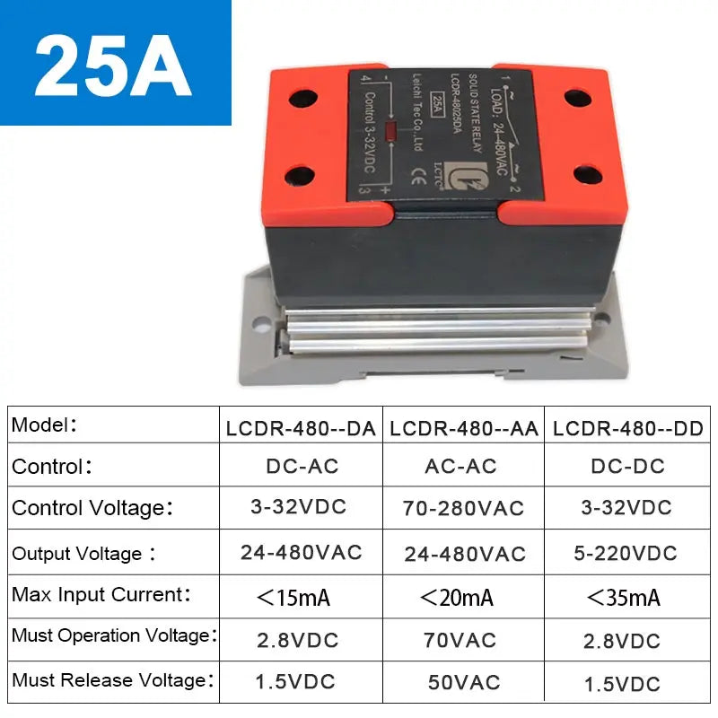 LCTC Solid State Relay 10A25A40A60A80A100A120A DIN Installation DC to AC AC to AC DC to DC Single-phase SSR With Radiator