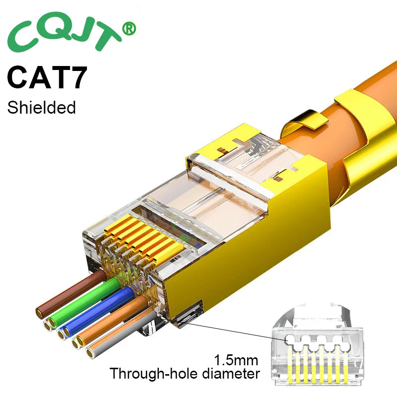 CAT6 CAT7 CAT5E RJ45 Connectors Pass Through Modular Plug Network UTP 3/50μ Gold-Plated 8P8C Crimp End for Ethernet Cable