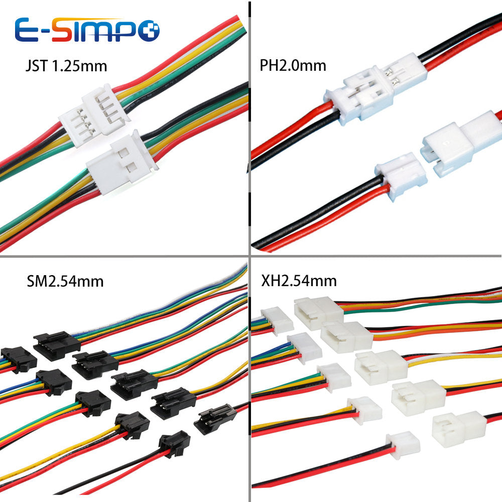 10pcs 20cm JST1.25 PH2.0 XH SM2.54 2P3P 4P 5P 6P Male Female Plug Butt-joint Aerial Docking Crimp Terminal Wire Cable Connector