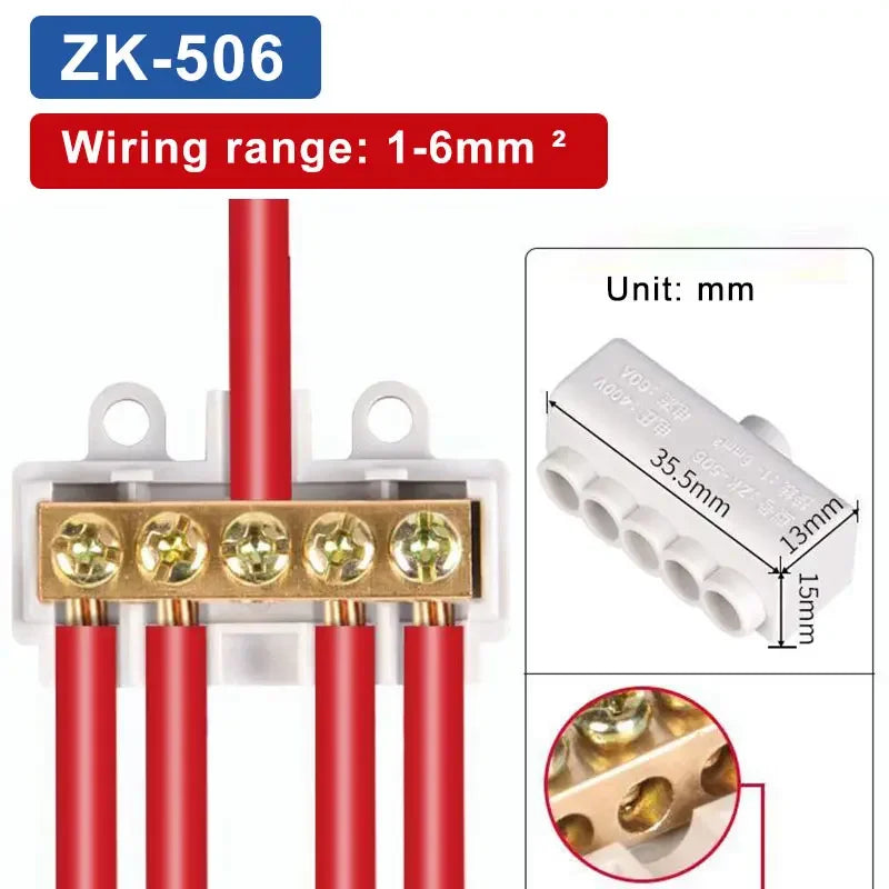 T‑Type Wire Connector ZK Terminal Splitter I-type Brass Clamp Electrical Wire Junction Box for Household Lighting Socket Wiring