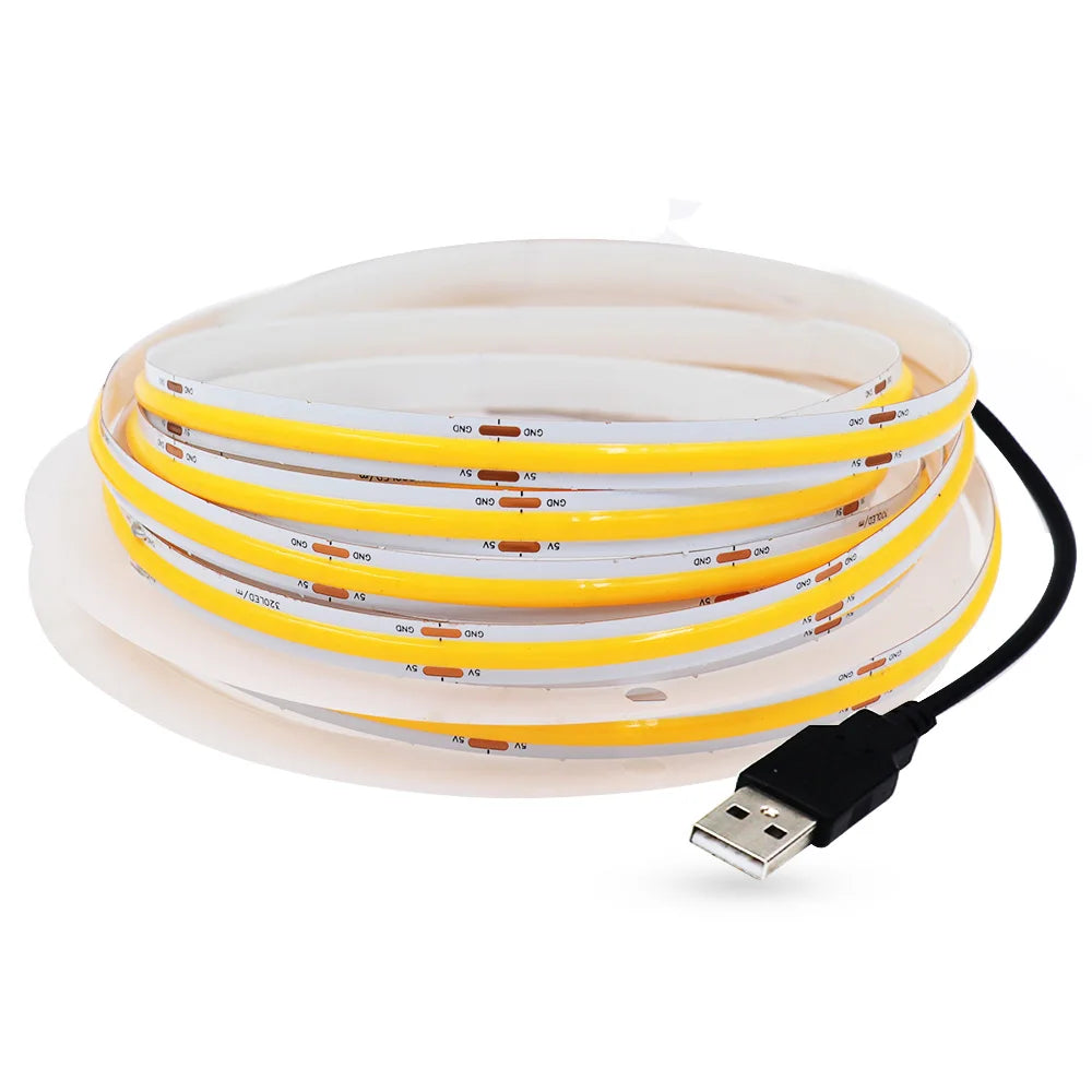 5V USB COB Led Strip Light White/Red/Green/Pink/Ice Blue/Yellow 320 Leds Flexible Ribbon DC Night Lamp TV Backlights Home Decor