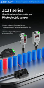 ZHICAN ZC3T Miniature Flat Photoelectric Sensor Front Side View Through Beam Diffuse Reflective