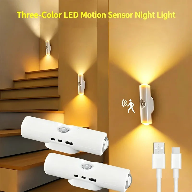 Smart RGB Double-head Wall Light Motion Sensor Magnetic Night Light Rechargeable Spotlight for Bedroom Closet Garden Room Decor