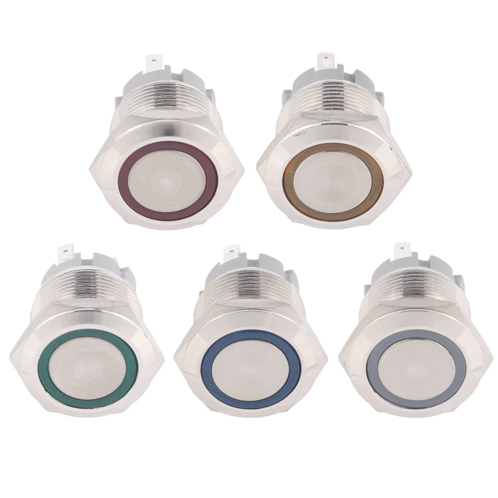 19mm Metal Push Button Switches 4Pins Short Terminals Button Latching Lock/ Self-reset 6V12V24v220V Red Green LED Light for PC