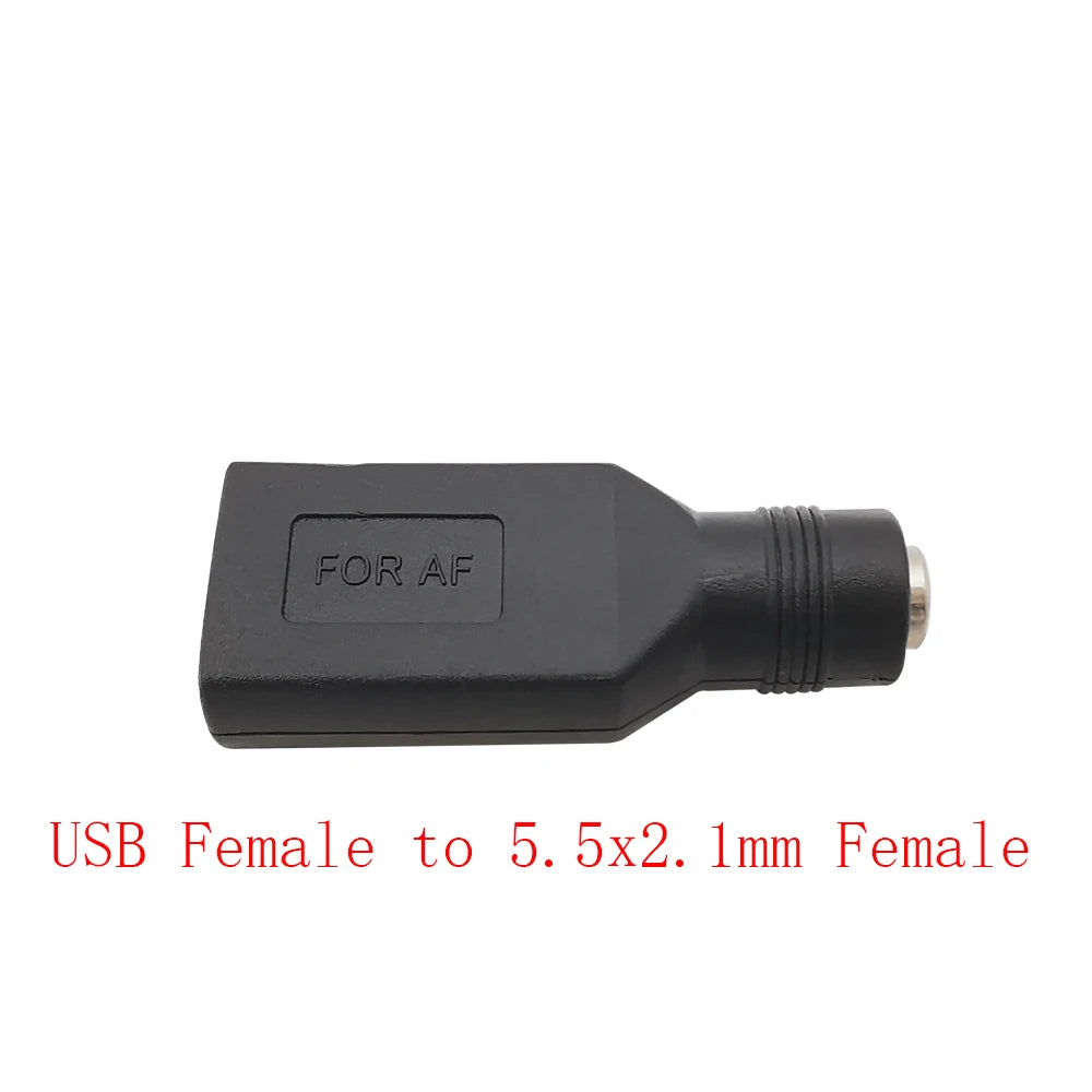 USB 2.0 Type-A to 5.5mm x 2.1mm DC Power Socket Adapter Male Plug to Female Jack 5V Connector for Laptop Black