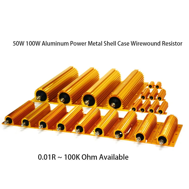 RX24 100W 50W Watt Power Metal Shell Aluminium Gold Resistor 1R 2R 3R 4R 5R 6R 8R 10R 15R 20R 30R 40R 100R 200R 220R Resistance