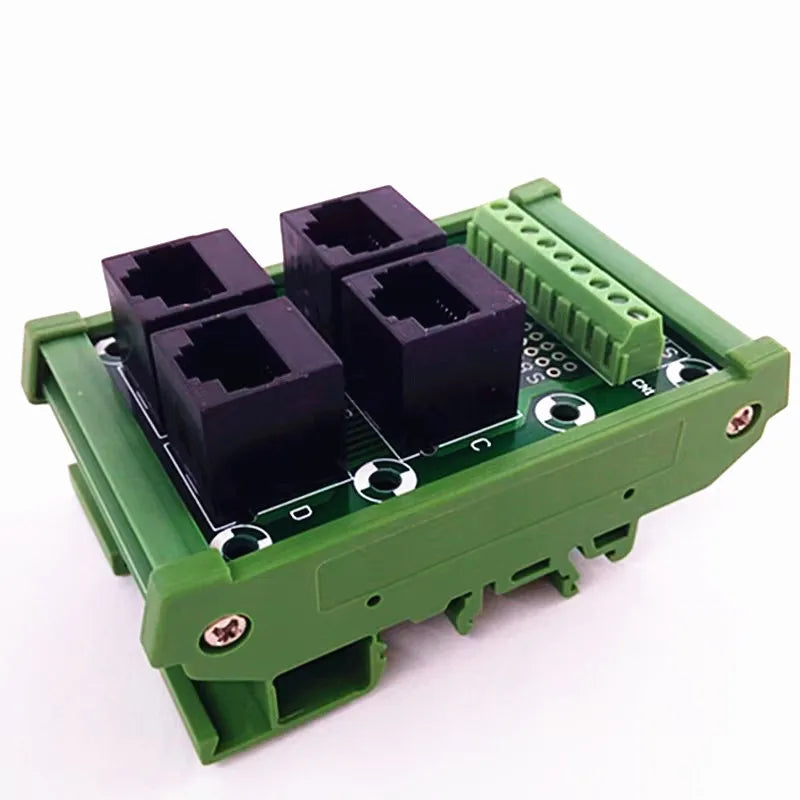 DIN Rail Mount  RJ45  Module,Unshielded RJ45 8P8C Jack 4-Way Buss Breakout Board, Terminal Block, Connector.