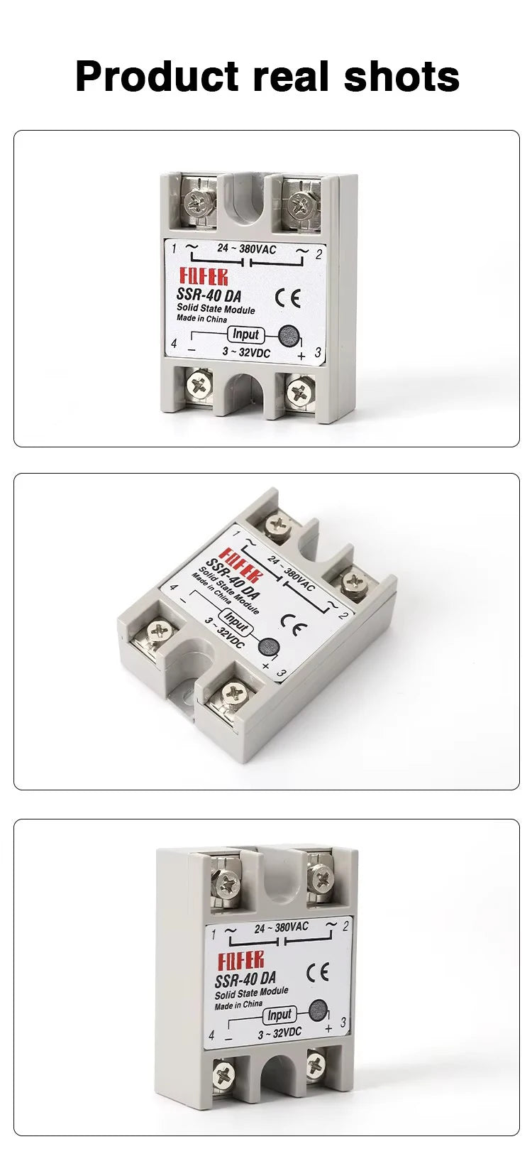 10A SSR 25A Solid State Relay 40A Output 3-32VDC 24-480VAC 220V Single Phase DC TO AC 40A Relay SSR HeatSink SSR 40DA