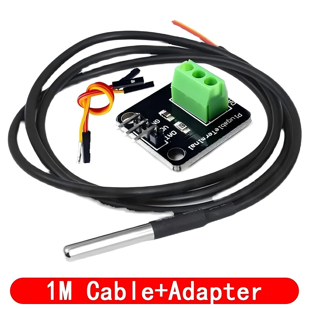 DS18B20 Temperature Sensor Module Kit Waterproof 100CM Digital Sensor Cable Stainless Steel Probe Terminal Adapter For Arduino