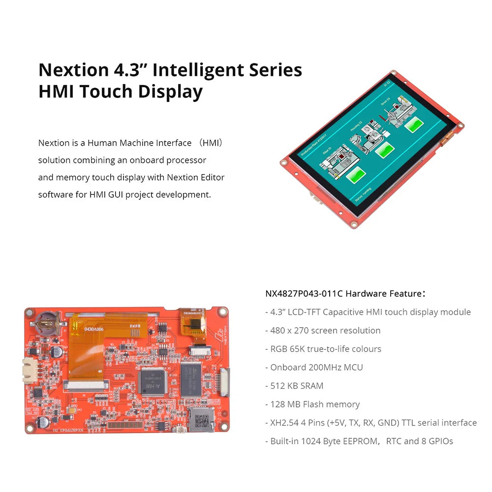 NEXTION NX4827P043-011C 4.3 Inch Capacitive HMI Touch Display LCD-TFT Module RGB 65K Color Screen Panel Without Enclosure