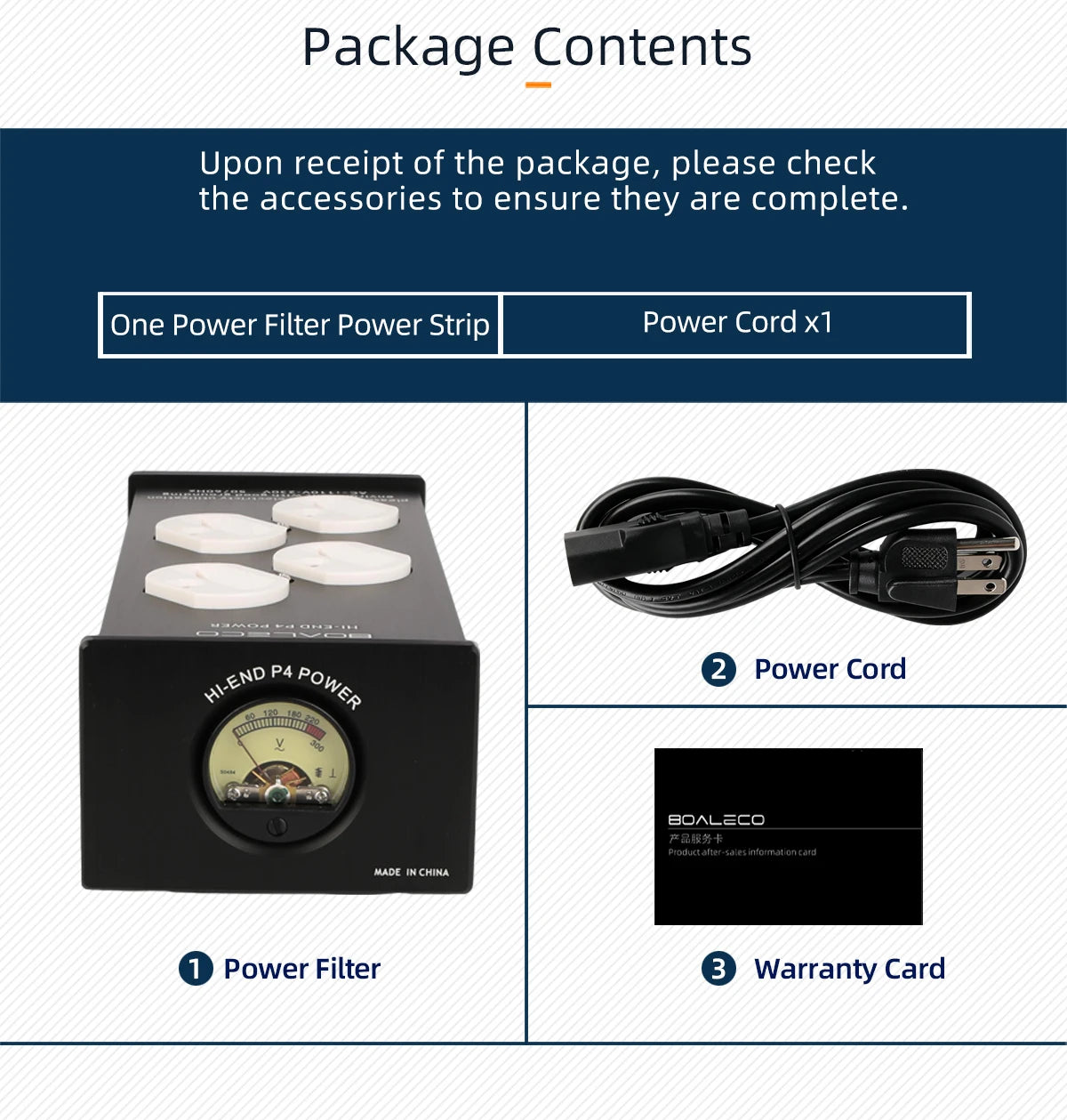 BOALECO P4 Hi-end US Plug HiFi Audio Power Filter Noise  Reduction AC Power Filter 110V-230V Purifier Surge Protection With VU