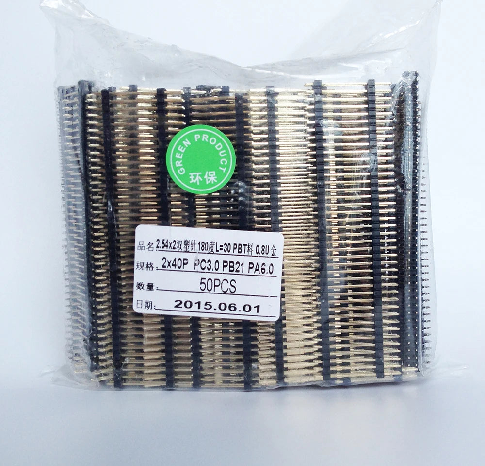 50pcs 2.54mm Straight 2x2/3/4-40p L11.5/13/15/17/19/21/25-50mm Gold Dual Row Double Insulation PCB Board Spacer Male Pin Header