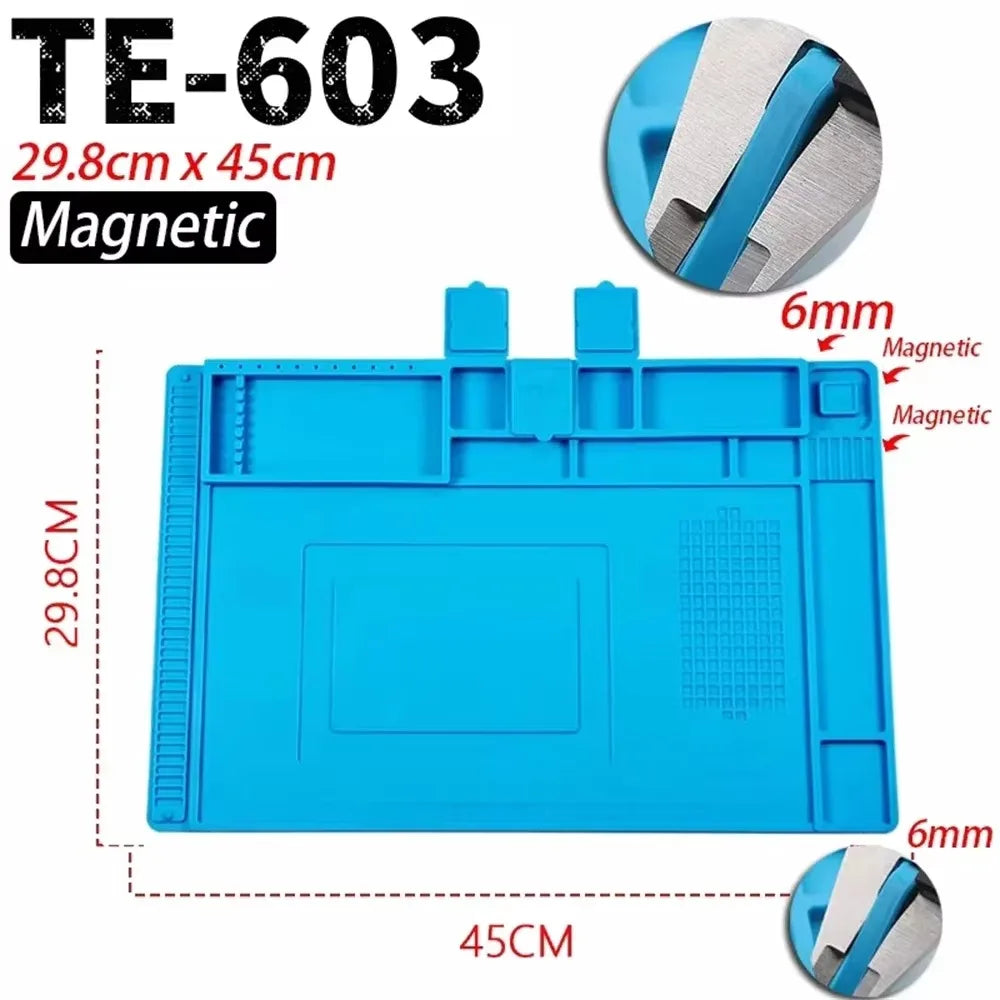 Magnetic Mat Silicone Work Mat Soldering Station Mat Heat Resistant 932°F Anti-Static for Electronic Phone Laptop Watch Repair