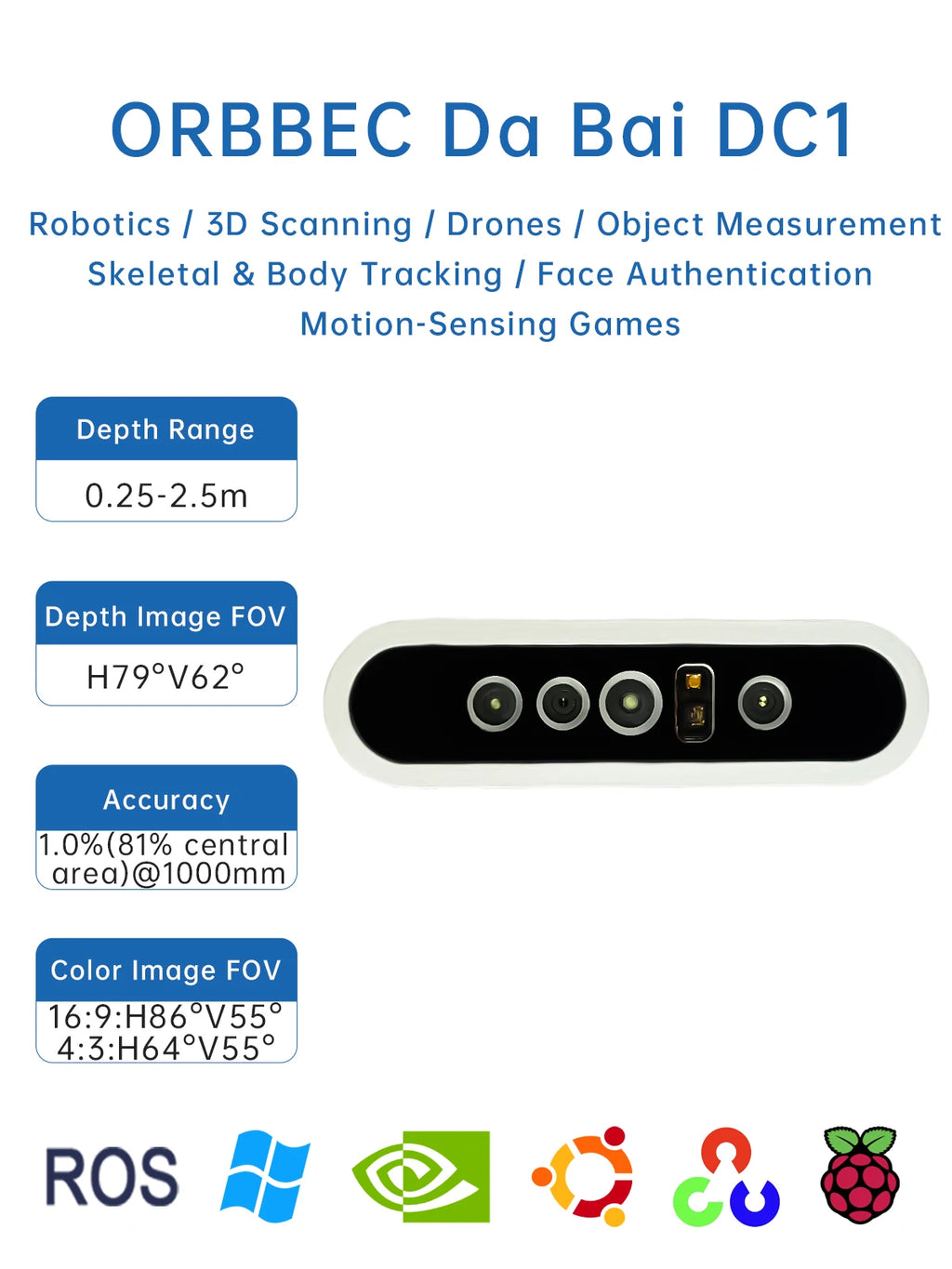 3D Depth Scanner Camera Nuwa-HP60C RGB  Light Imaging Sensor USB FOV 73.8° 0.2-4M For Raspberry PI ROS AI Robot Drones Car