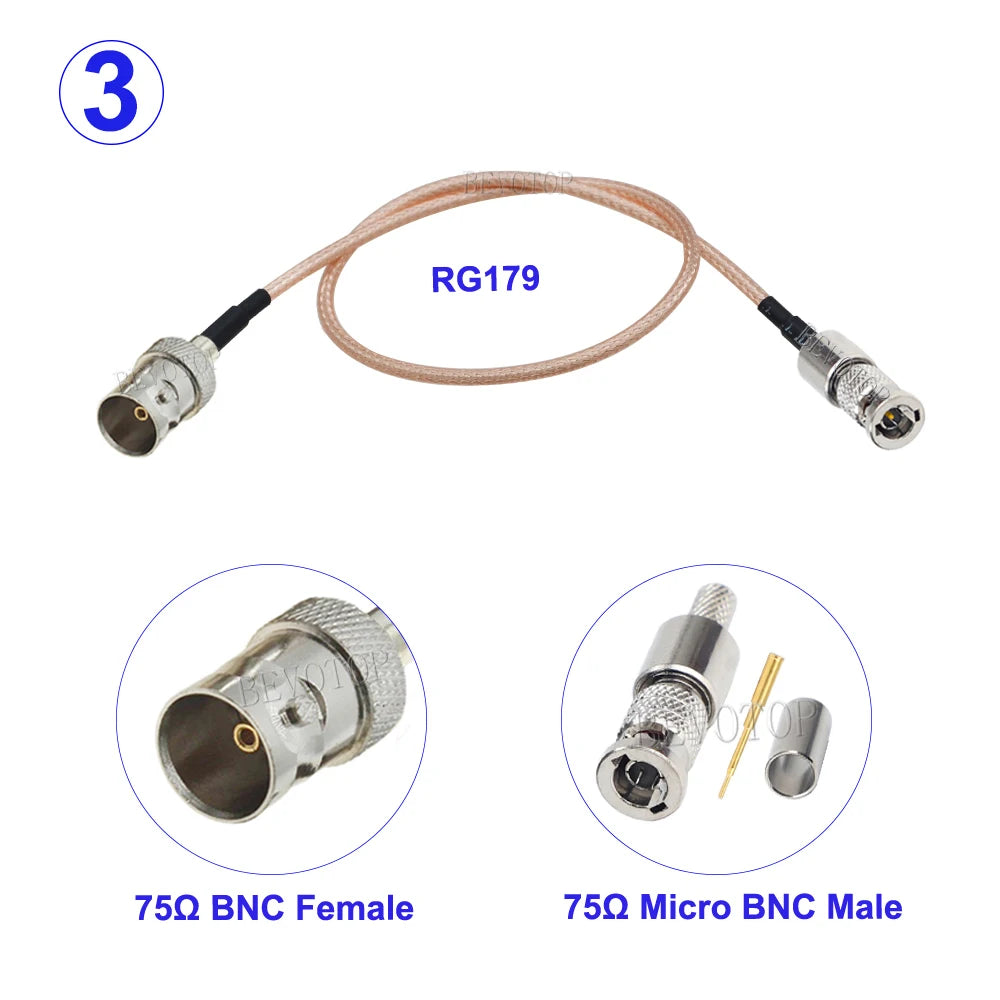 1Pcs RG179 Cable 75 Ohm Micro BNC Male to BNC Male/BNC Female Connector RG-179 RF Pigtail HD Video Mini BNC to BNC Jumper Line