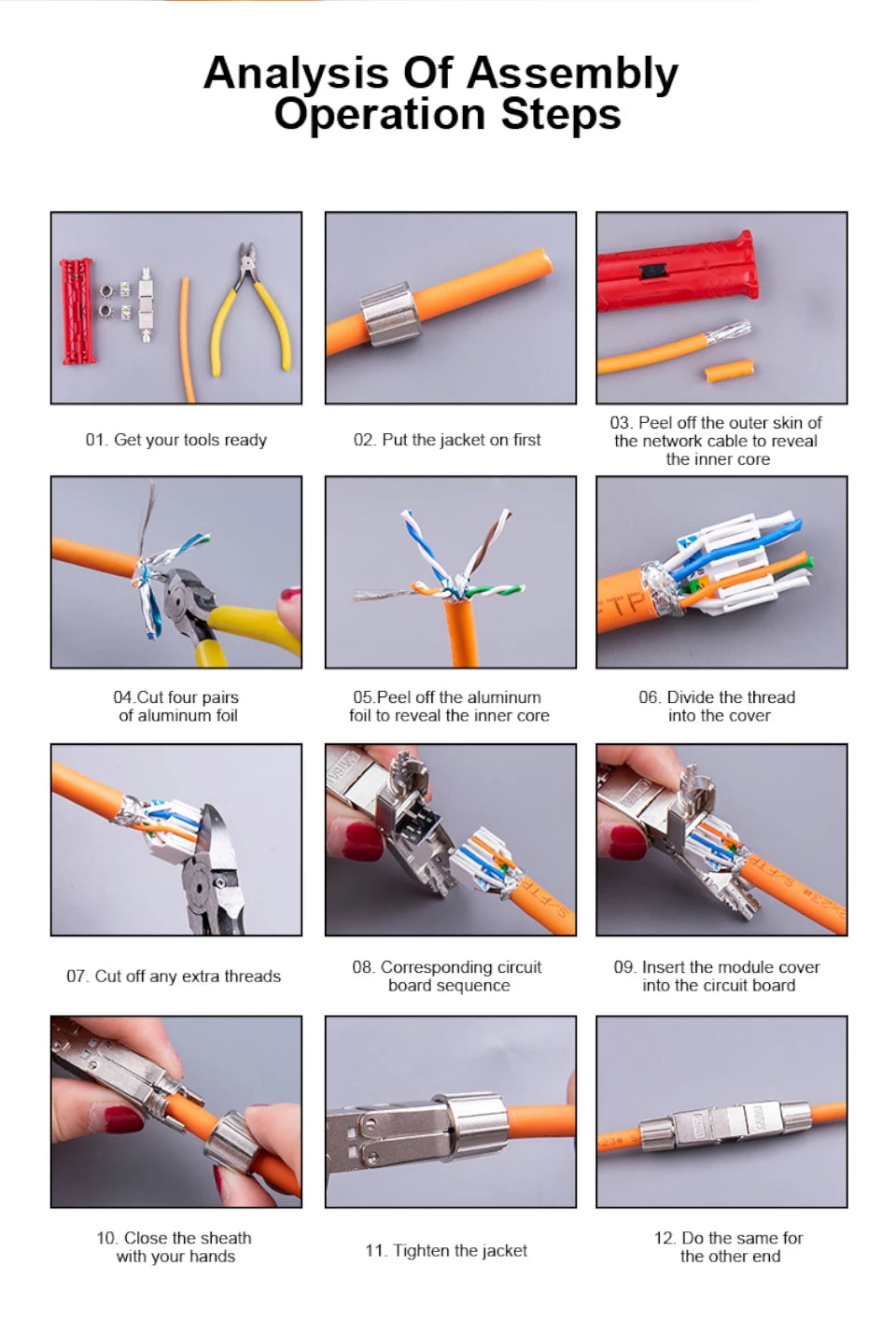 ONTi-Cable Extender Junction Adapter, RJ45 Lan Cable Extension Connector, Full Shielded Toolless Connection Box