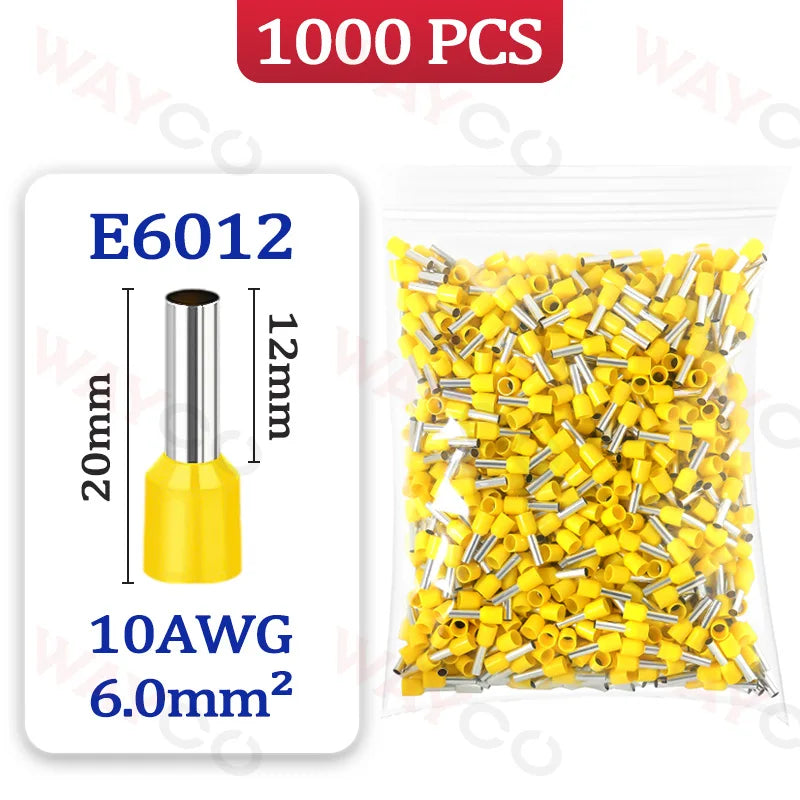 1000PCS Tubular Crimp Terminals Electrical Wire Cable Ferrules Connectors E0508 E7508 E1008 E1508 E2508 E4009 E6012 Ring Sleeve