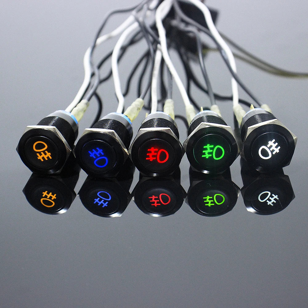 1PC Fog lamp LED Momentary Fixation locking waterproof 16mm 19mm Metal Push Button Switch 3V 5V 12V 24V 220V symbol customized