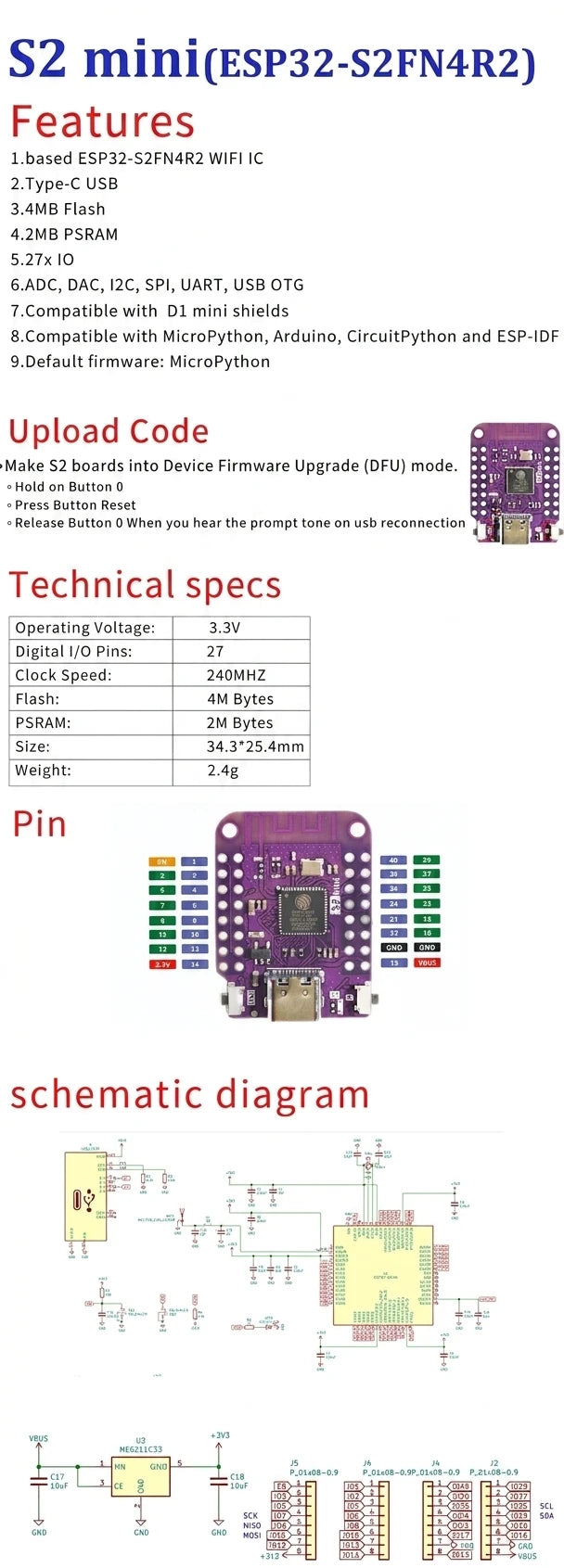 Wireless D1 Mini Pro Development Board ESP8266 ESP32-S2 WiFi Bluetooth IoT 16MB 4MB TypeC for Arduino NodeMCU Starter Kit Module