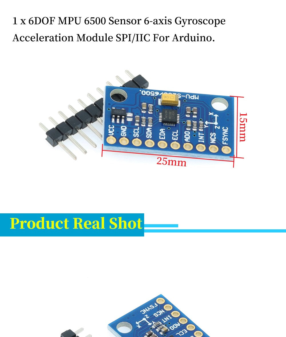 IIC I2C SPI MPU6500 MPU-6500 6-Axis Gyroscope Accelerometer Sensor Module Replace MPU6050 For Arduino With Pins GY-6500