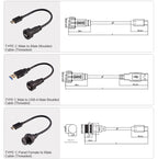 CAZN Waterproof IP67 IP68 Type C Female to Male PFC Flat Cable 3.1 Speed Threaded-type Type-C 3.1 10GB 3A 20V