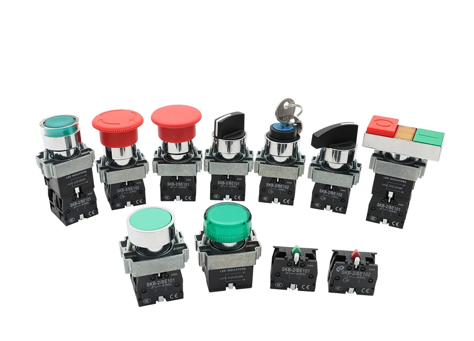 OMCH Button Switch Self Reset SKB2 Small Mushroom Head Emergency Stop 22mm Knob Key Start Inching Power On