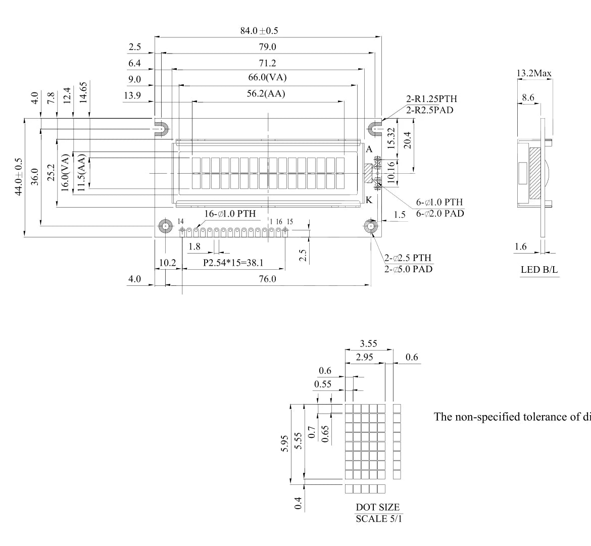 Winstar LCD WH1602A WH1602A-YYH-ET 80x36mm COB STN 6800 Parallel 162 1602 16*2 5V Chracter Dot Matrix LCD Display Module 16x2