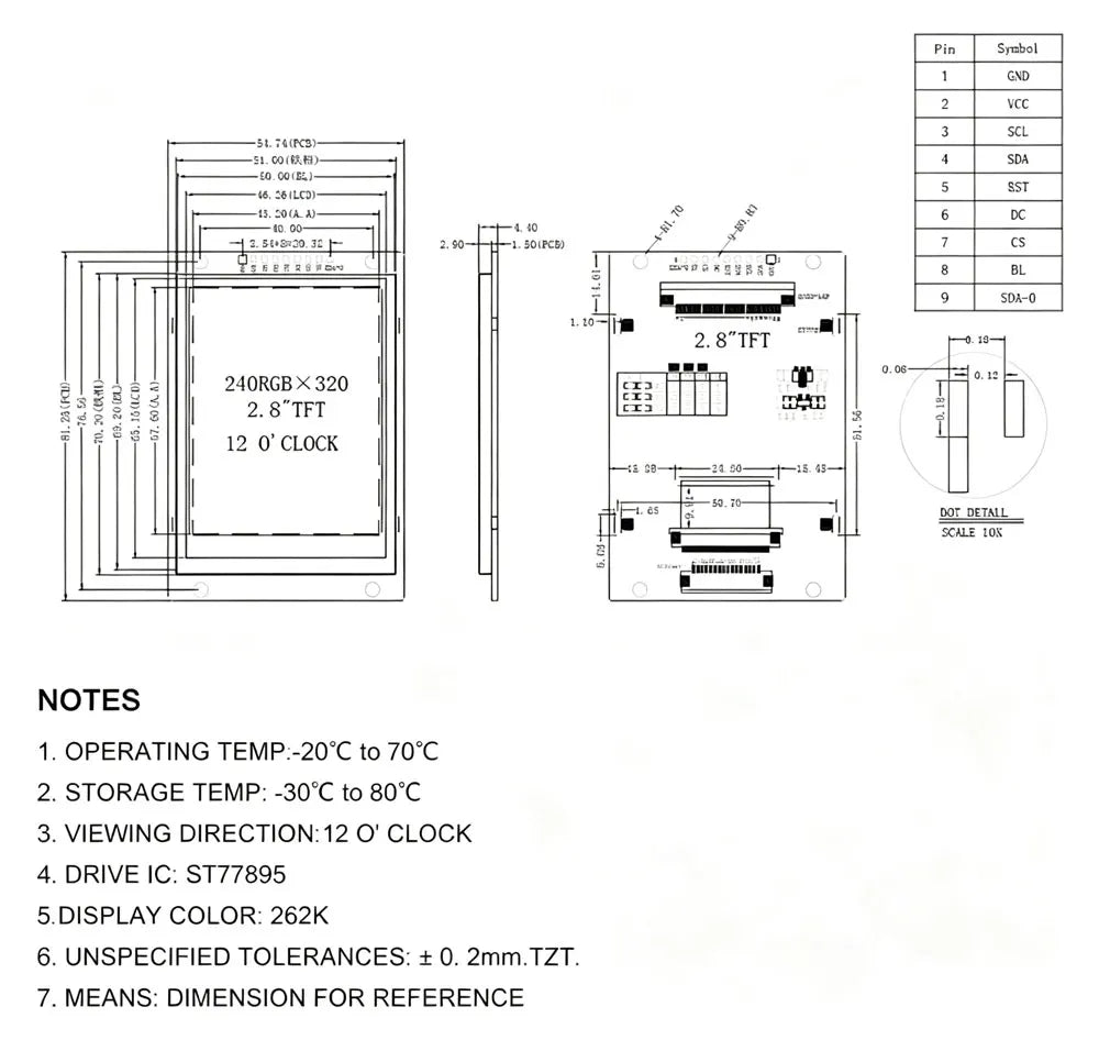 2.8 Inch 240x320 2.8" SPI TFT LCD Touch Panel Serial Port Module ILI9341 / ST7789V SPI Serial Display With/Without Touch