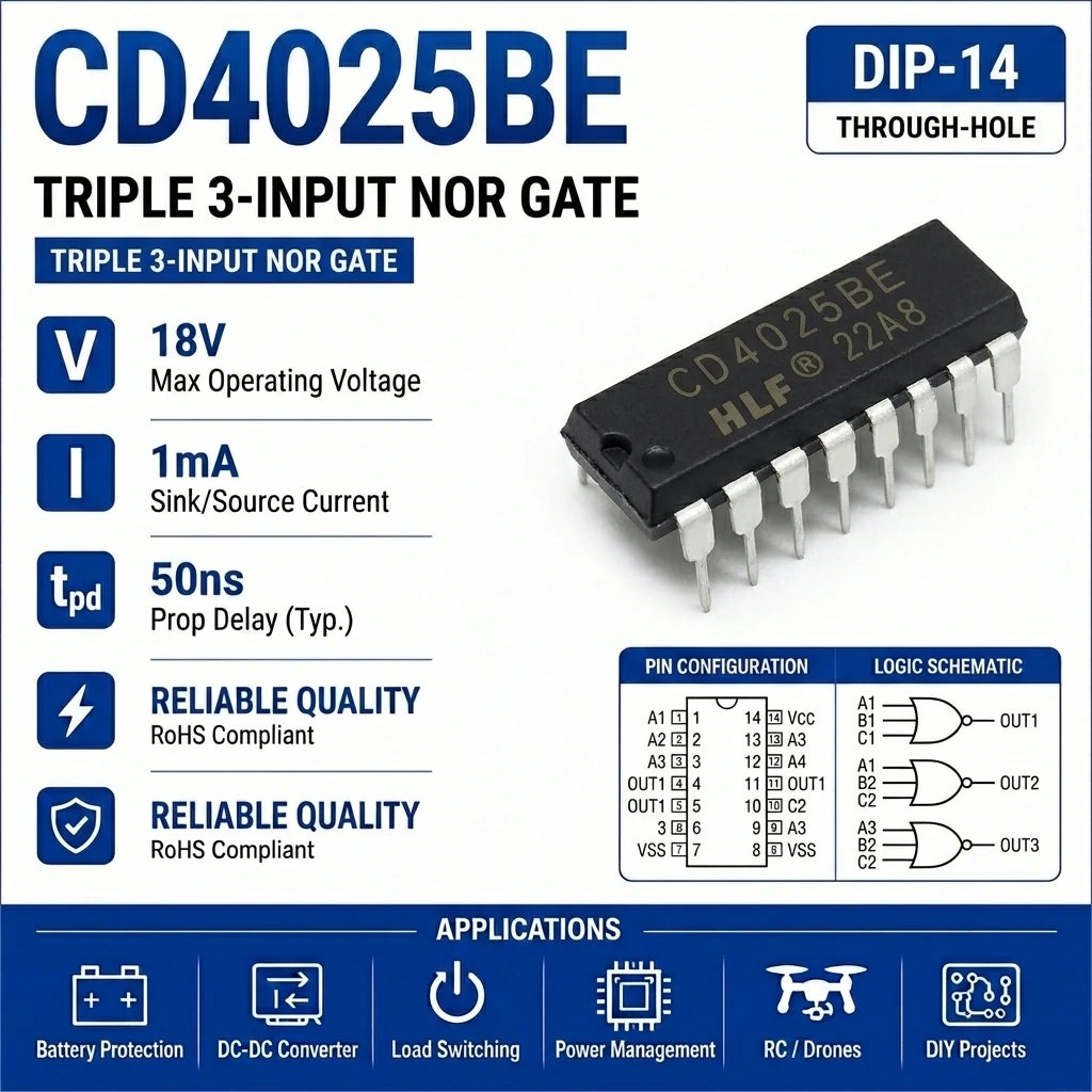 (10 pcs) CD4025BE DIP-14 CD4025 NOR Gate Triple 3-Input CMOS 3V-18V