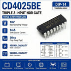 (10 pcs) CD4025BE DIP-14 CD4025 NOR Gate Triple 3-Input CMOS 3V-18V
