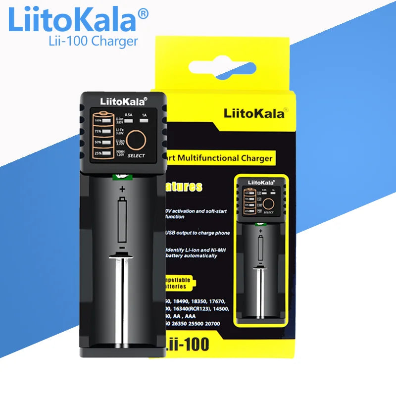 LiitoKala Lii-100C Lii-100 B Battery Charger For 18650 18350 26650 16340 RCR123 14500 3.7V 1.2V Ni-MH Ni-Cd 2A USB Smart Charger