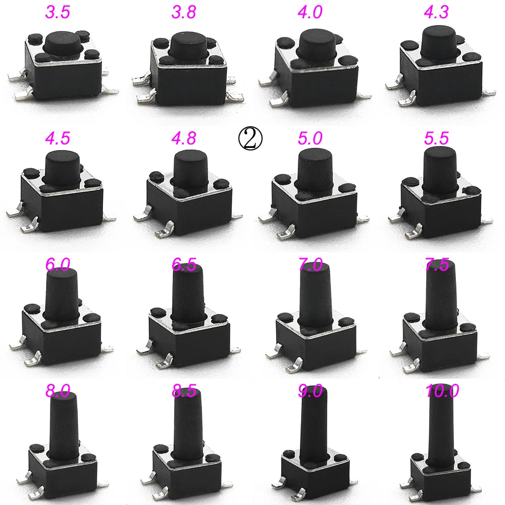 50PCS 4.5X4.5X3.5/3.8/4.5/5/6/7/8/9/10/12MM 4Pin DIP 12V PCB Tiny Button Tact Switch 260GF Momentary Tactical Push Button